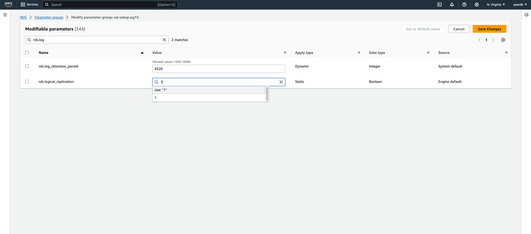 Changing rds.logical_replication - Zoomed