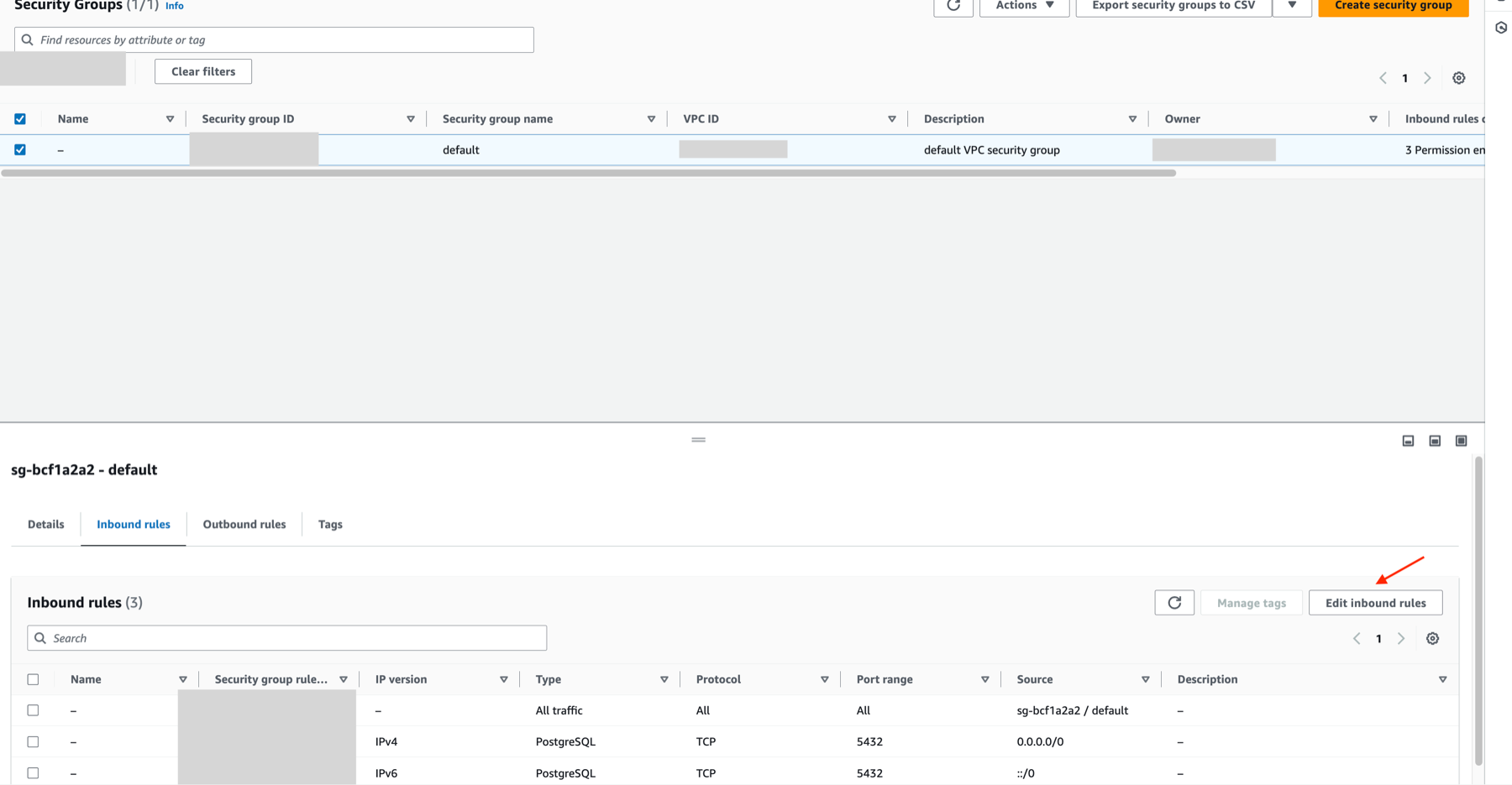 Edit inbound rules for the above security group - Zoomed