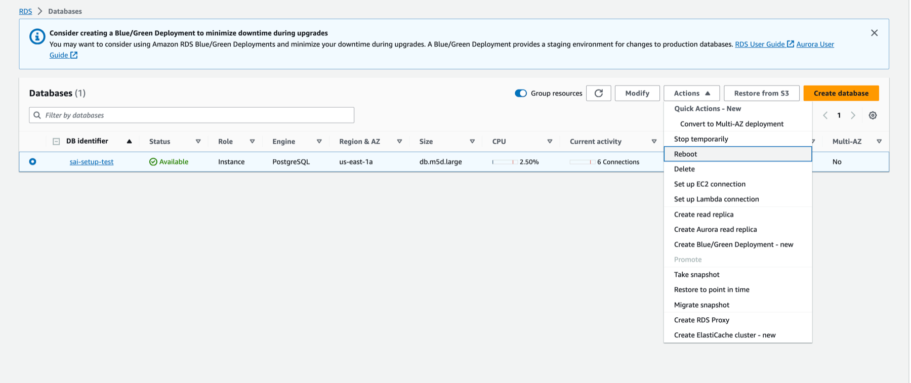 Reboot Aurora PostgreSQL - Zoomed