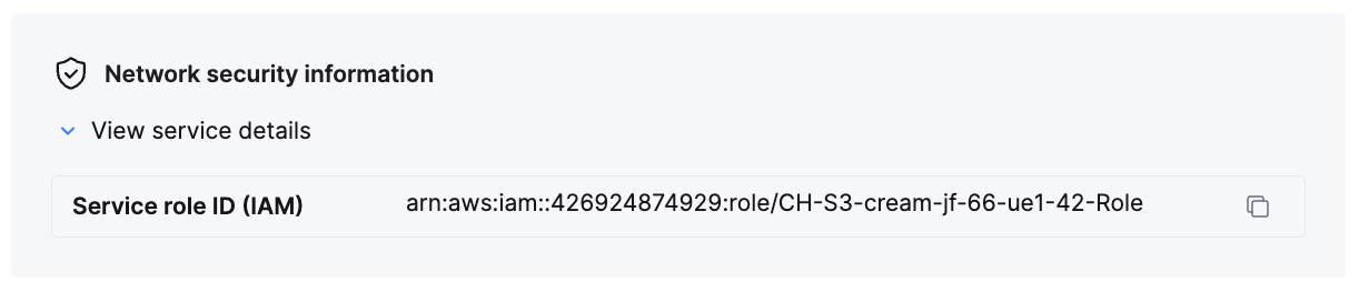 Obtaining ClickHouse service IAM Role ARN - Zoomed
